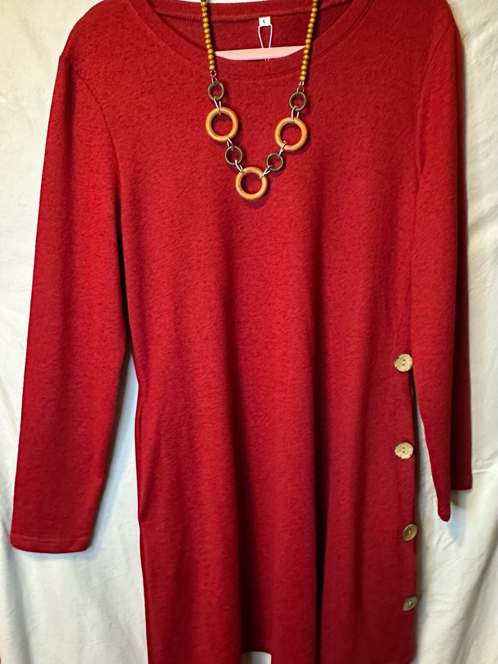 Ofeefay Red Crewneck Tunic Top with free necklace